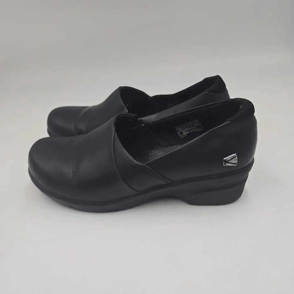 KEEN Kaci Black Full Grain Leather Slip On Clogs Shoes Womens 7.5 Nurse Work